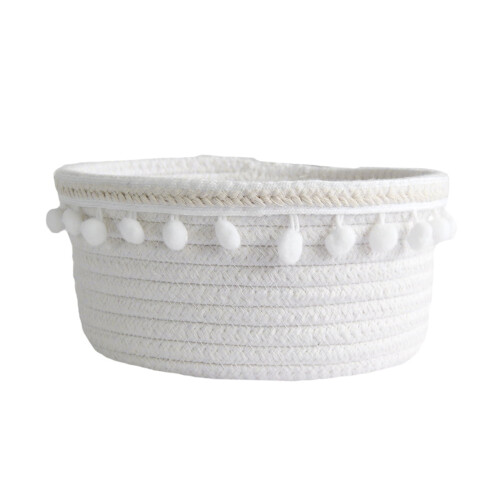 Cotton Wire Storage Basket Desktop Sundries Organizer White