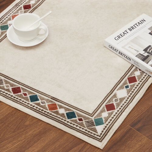 Runner Rug Beige Bordered Non-Slip 2x6 Ft 2