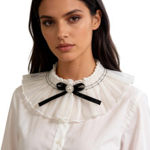 Fashion Black Edge Detachable Shawl Collar Neckwear For-White