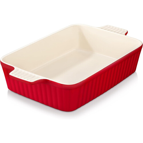 Ceramic Baking Dish 9x13 Inch with Handles Red