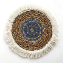 Set de table rond bohème en paille lavable et résistante à la chaleur