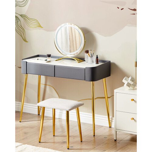 Beliani Dressing Table with Mirror and Stool SURIN LED Grey 1
