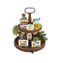 Wooden 3-Tier Tray Set with Easter Bunny Design