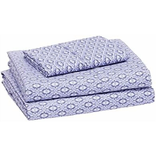 Microfiber Bed Sheet Set 3-Piece Blue Damask 1