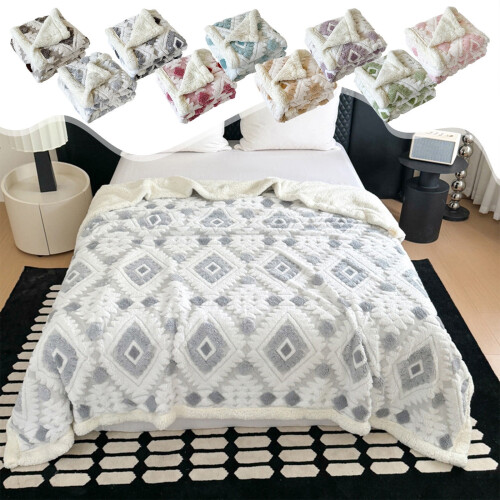 Soft Flannel Sherpa Throw Blanket for Adults Silver