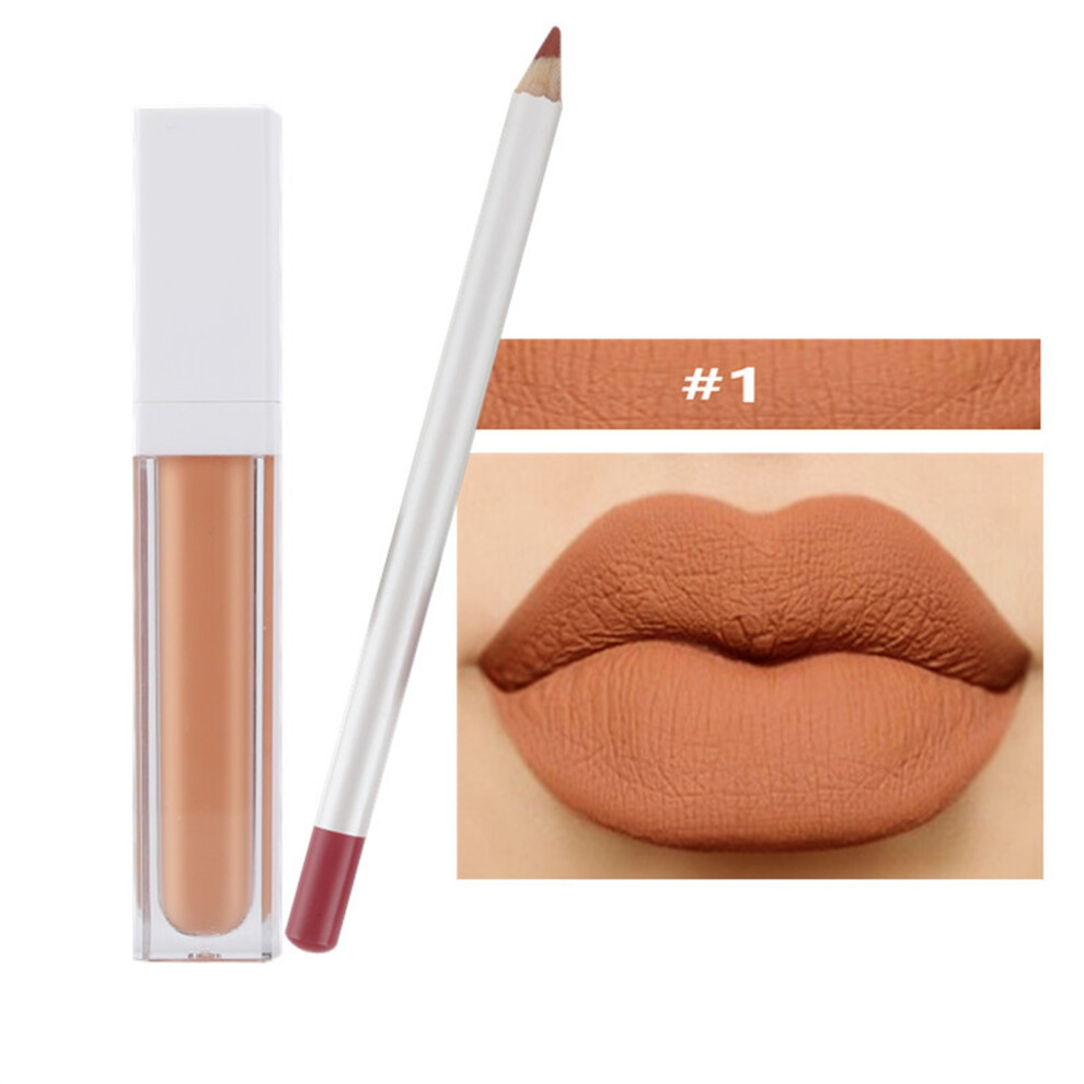 (A) 21-Color Lip Gloss Lip Gloss Pencil Lip Gloss SetLip Glaze Does Not Fade, Does Not Stick To The Cup Matte 2 Sets(1 Lip Pencil+ 1 Lip Glaze)