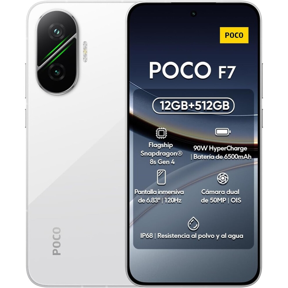 Xiaomi (12Gb 256Gb, ) Poco F7 Ai 5G(256Gb 12Gb) Nfc 1.5K 6.83" Amoled 50Mp Sony Cam Gamers Phone Nfc(White) White
