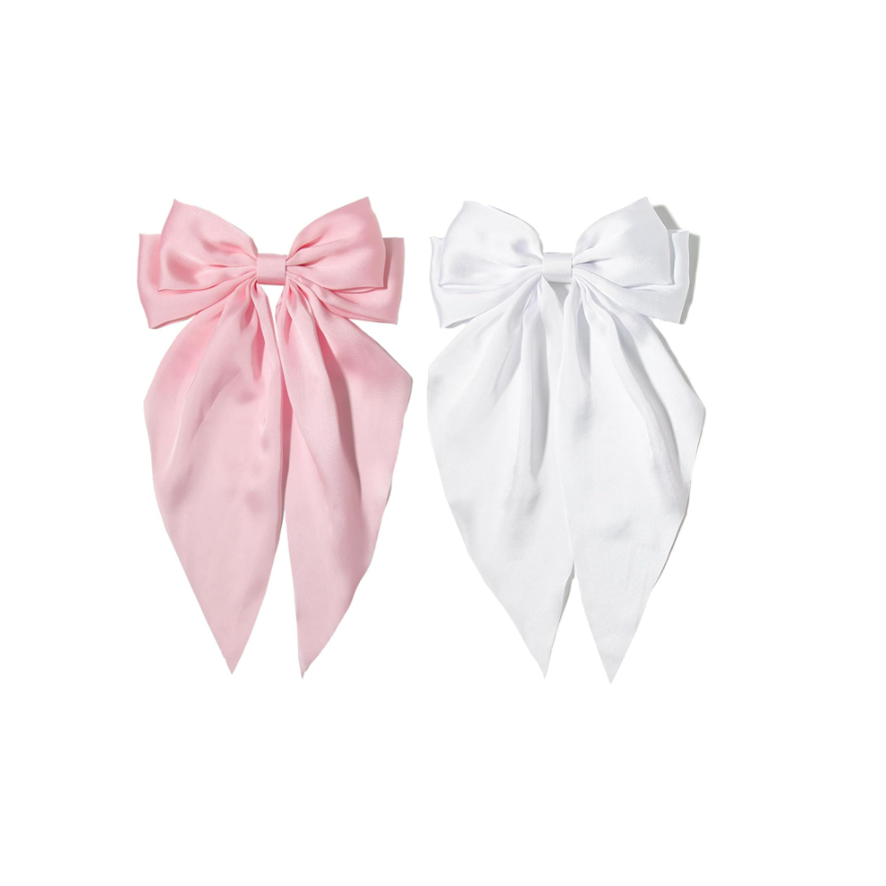 Inf Unisex Pink,White Long Tail Big Hair Bows Hair Ribbon Pink + White