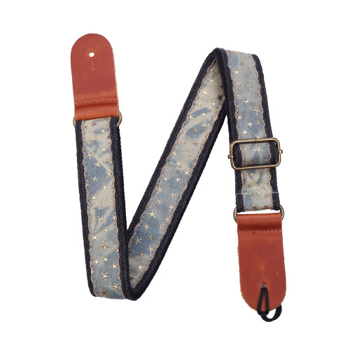 Handmade Cowhides Ukulele Strap with Denims Star-Black bottom