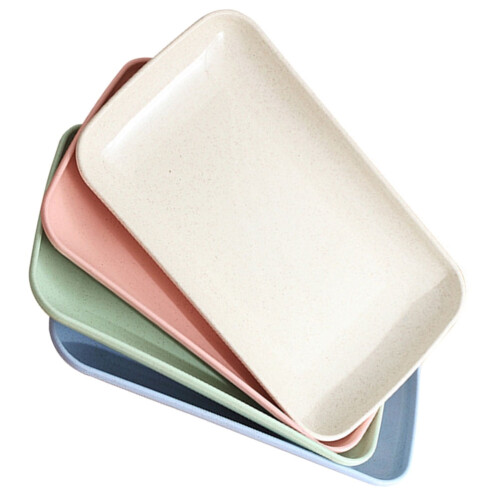 Assiette de service rectangulaire en paille de blé (4 pièces)