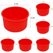 Moule à mini-gâteaux rond en silicone de 10 cm (4 pouces), antiadhésif, réutilisable, rouge, lot de 6 (6 pièces)