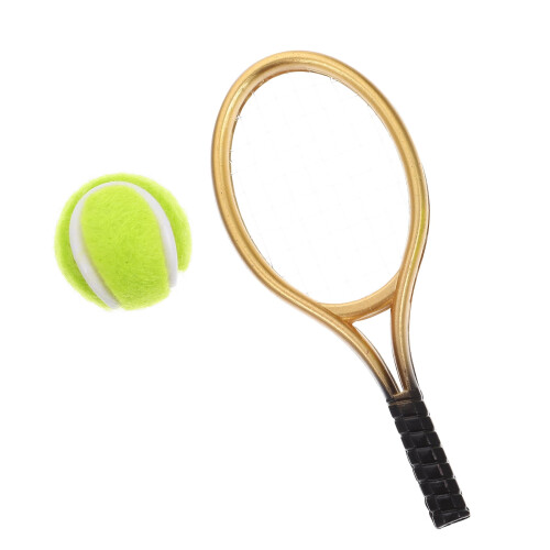 Minitennisracket- og ballsett til dukkehusdekorasjon