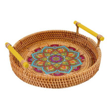 Plateau Ă fruits en rotin, panier de rangement en bois