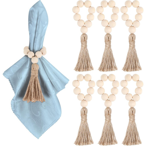 6 ronds de serviette en perles de bois – Style campagnard extensible