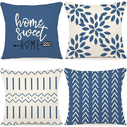Fodere per cuscini in lino azzurro chiaro, set da 4 pezzi, 45x45 cm