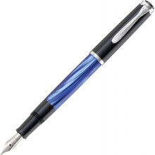 Pelikan 801904 Füllfederhalter M205 Classic Line, blau marmoriert/schwarz, silber silber, EF-Größe, in Geschenkbox