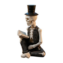 Artistic Resin Skull Reading Book Sculpture Halloween Interior