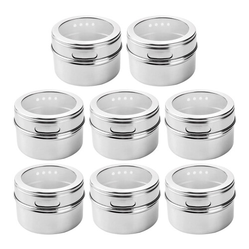 Ensemble de 8 pots à épices magnétiques en acier inoxydable
