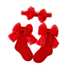 Newborn Baby Headband Socks Set Bowknot Design Lightweight-Red