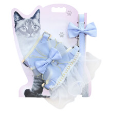 Harnais à mailles souples pour chats, laisses, gilet-Bleu S