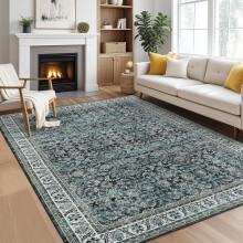Alfombra vintage floral de 1.5 x 2.1 m, suave, de pelo corto y antideslizante.