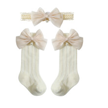 Mignon bandeau et chaussettes pour bébé Combo respirant-Beige