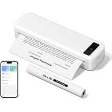 TATTMUSE Portable Thermal Printer A4 Small Wireless Bluetooth Compatible with iOS & Android, Inkless Receipt Printer for Home Use. White
