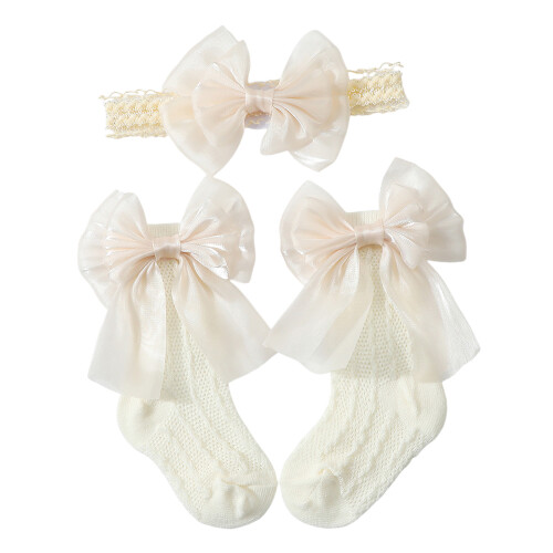 Ensemble de chaussettes bandeau pour bébé, design à nœud-Beige