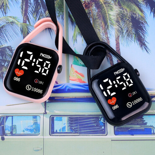 Plastic Keychain Watch With Big Screen Keychain Pocket-pink 2