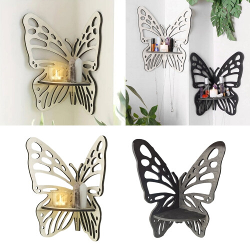 Étagère d'angle en bois avec motif papillon 1