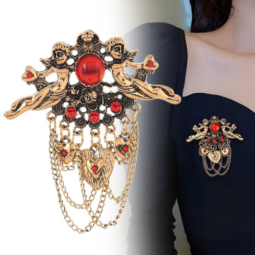 Broche rétro à la mode présentant un relief d'ange et une 1