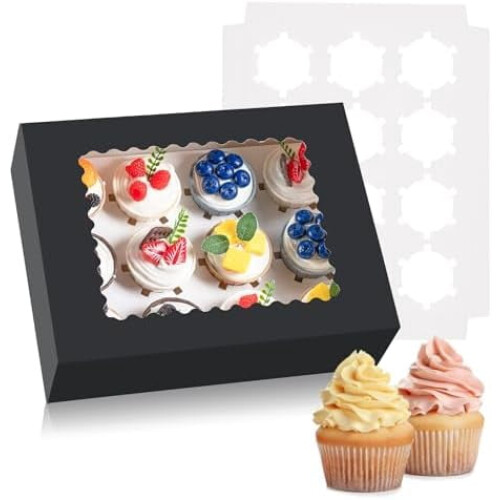 Black Cupcake Boxes with Clear Window 12-Count