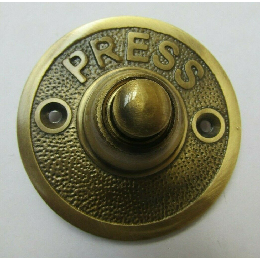 Press Embossed Round Bell Push Antique Brass By Ironmongery World 5057067992743