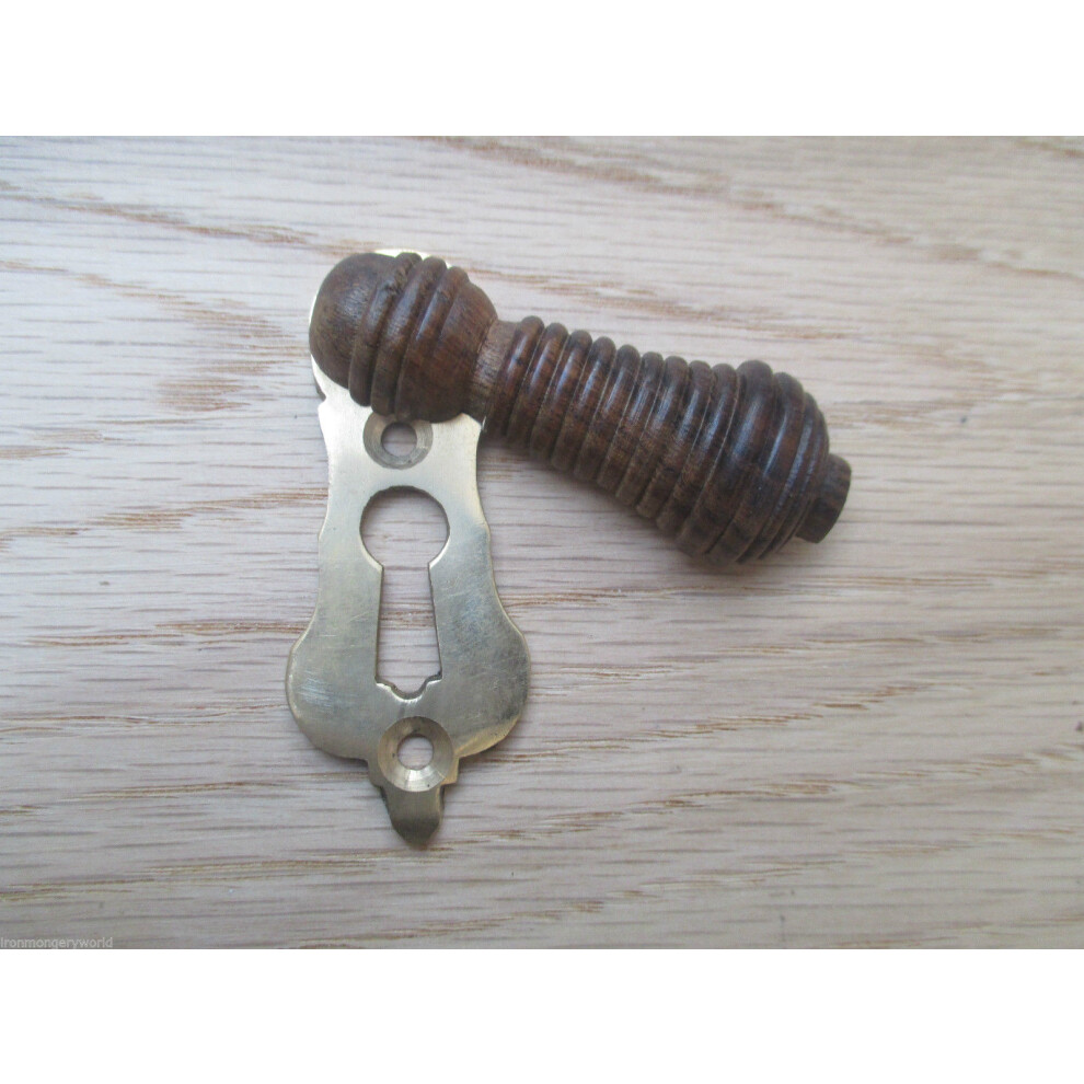 Beehive Wooden Escutcheon Teak & Brass By Ironmongery World 5057067533755