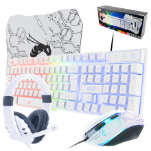 White Gaming Keyboard and Mouse and Gaming Headset & Mouse Pad, Wired LED RGB Backlight Bundle for PC Gamers Users - 4 in 1 White Edition Hornet