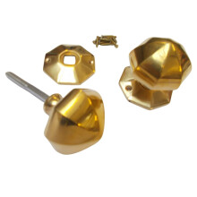 Rim Door knob set 65mm Octagonal Polished Brass