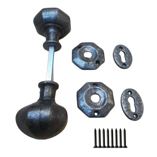 Rim Knob set Octagonal Antique Iron