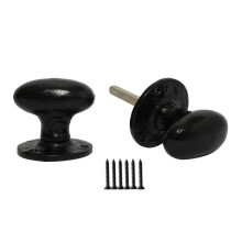 Rim door knob set Oval Black Antique