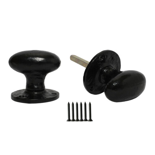 Rim door knob set Oval Black Antique