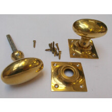 Rim door knob set Oval Square base Polished Brass