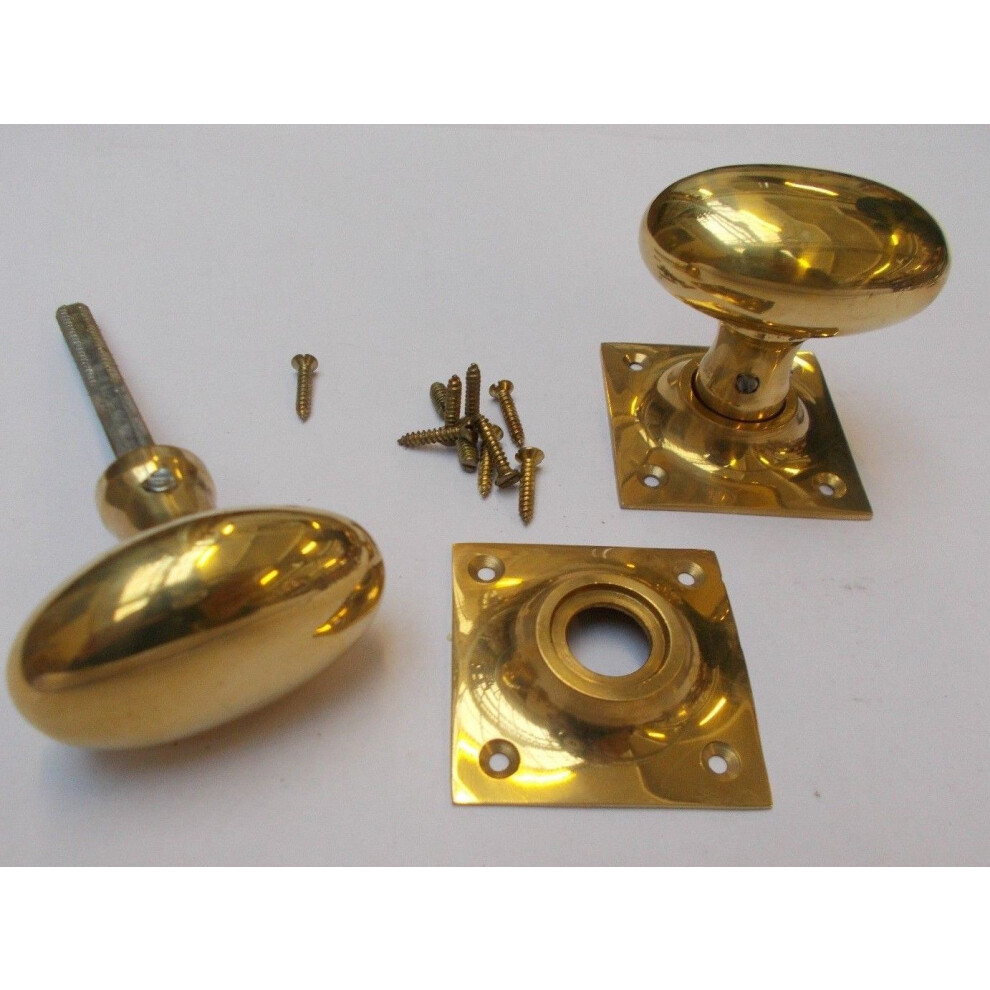 Rim Door Knob Set Oval Square Base Polished Brass By Ironmongery World 5057067980283