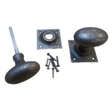 Rim door knob set Oval Square base Antique Iron