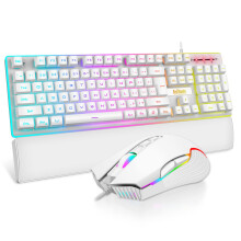 RedThunder K10 Wired Gaming Keyboard and Mouse Combo, UK Layout, True RGB Backlight, Soft Leather Wrist Rest, Mechanical Feel Ergonomic Anti-Ghosting