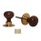 Rim door knob set Plain Round Teak and Brass 1