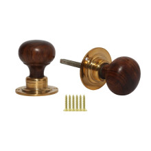 Mortice Door knob Teak + Brass Plain Bun by Ironmongery World
