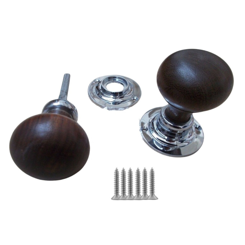 Rim Door Knob Set Plain Round Teak And Chrome By Ironmongery World 5057067976026