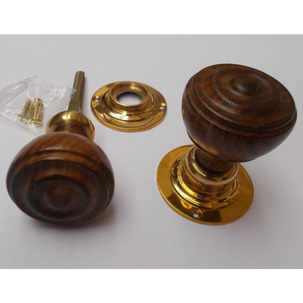 Rim Door Knob Set Bun Wooden Teak And Brass By Ironmongery World 5057067976002