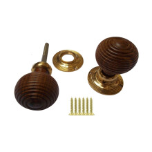 Mortice Door knob teak + Brass Rimmed