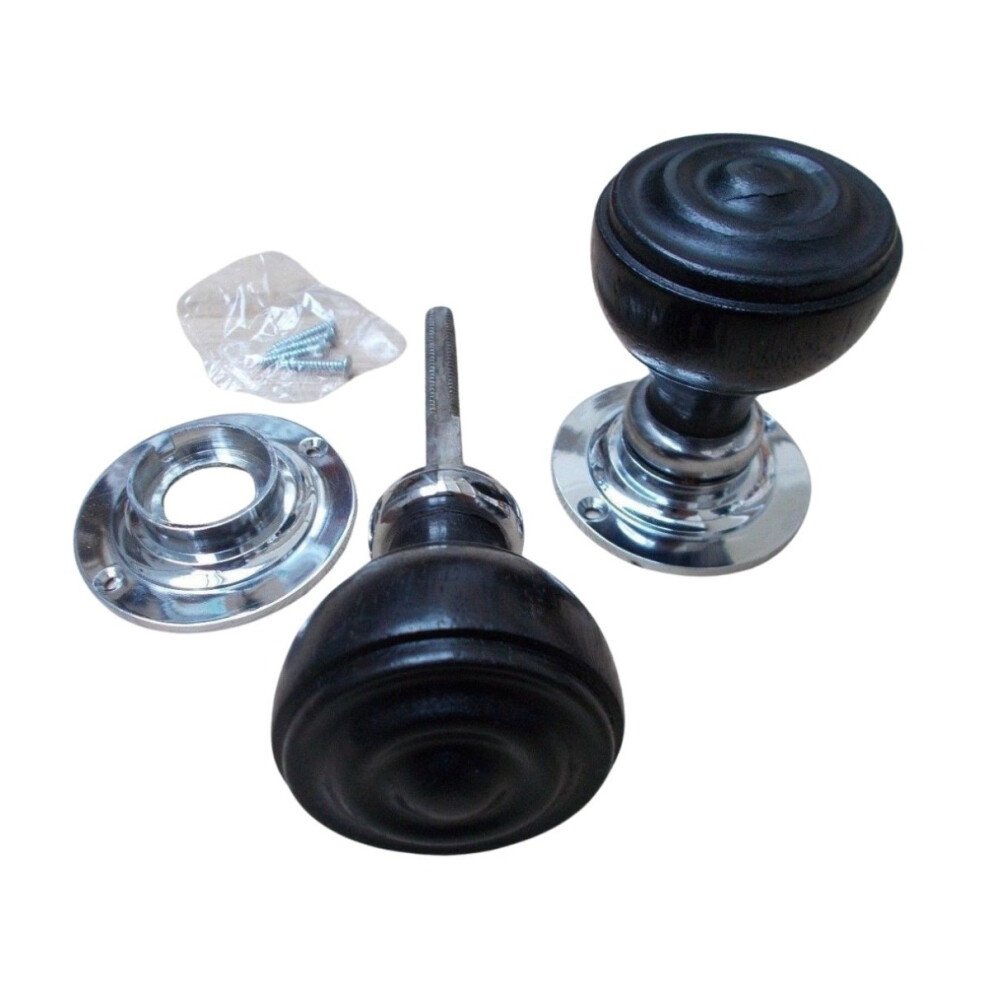 Rim Door Knob Black + Chrome Bun Rimmed By Ironmongery World 5055979724216