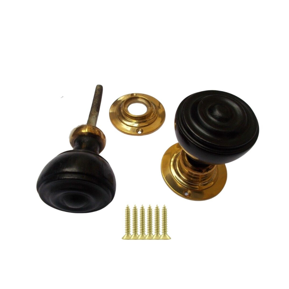 Mortice Door Knob Black + Brass Bun Rimmed By Ironmongery World 5057067960964